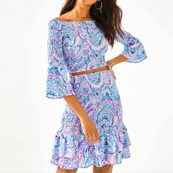 NWOT LILLY PULITZER Soren ruffle 2piece skirt set in Happy As A Clam - Picture 1 of 11